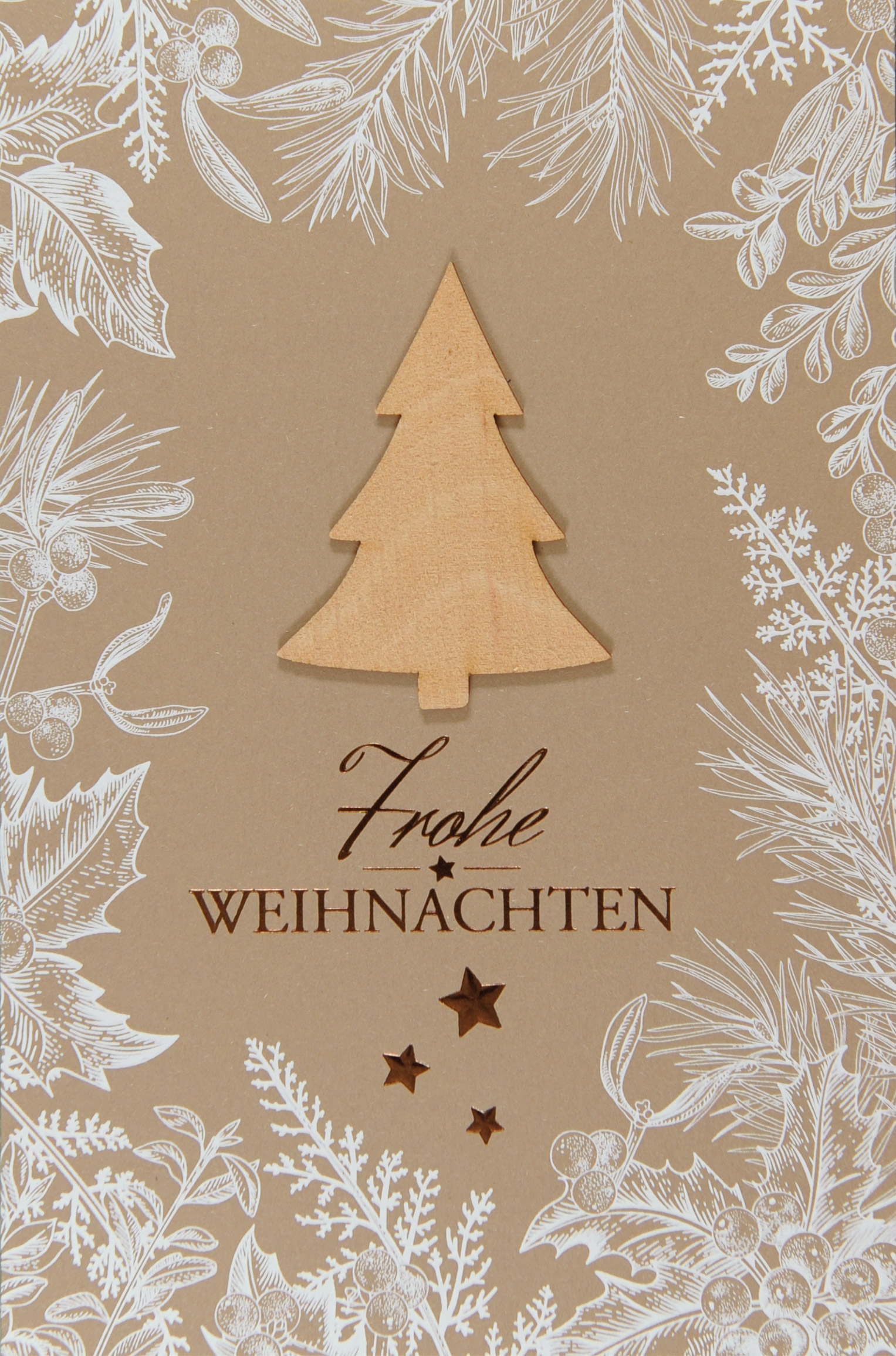 Wunderschöne Weihnachtskarte mit Holz Scherenschnitt - cremefarben