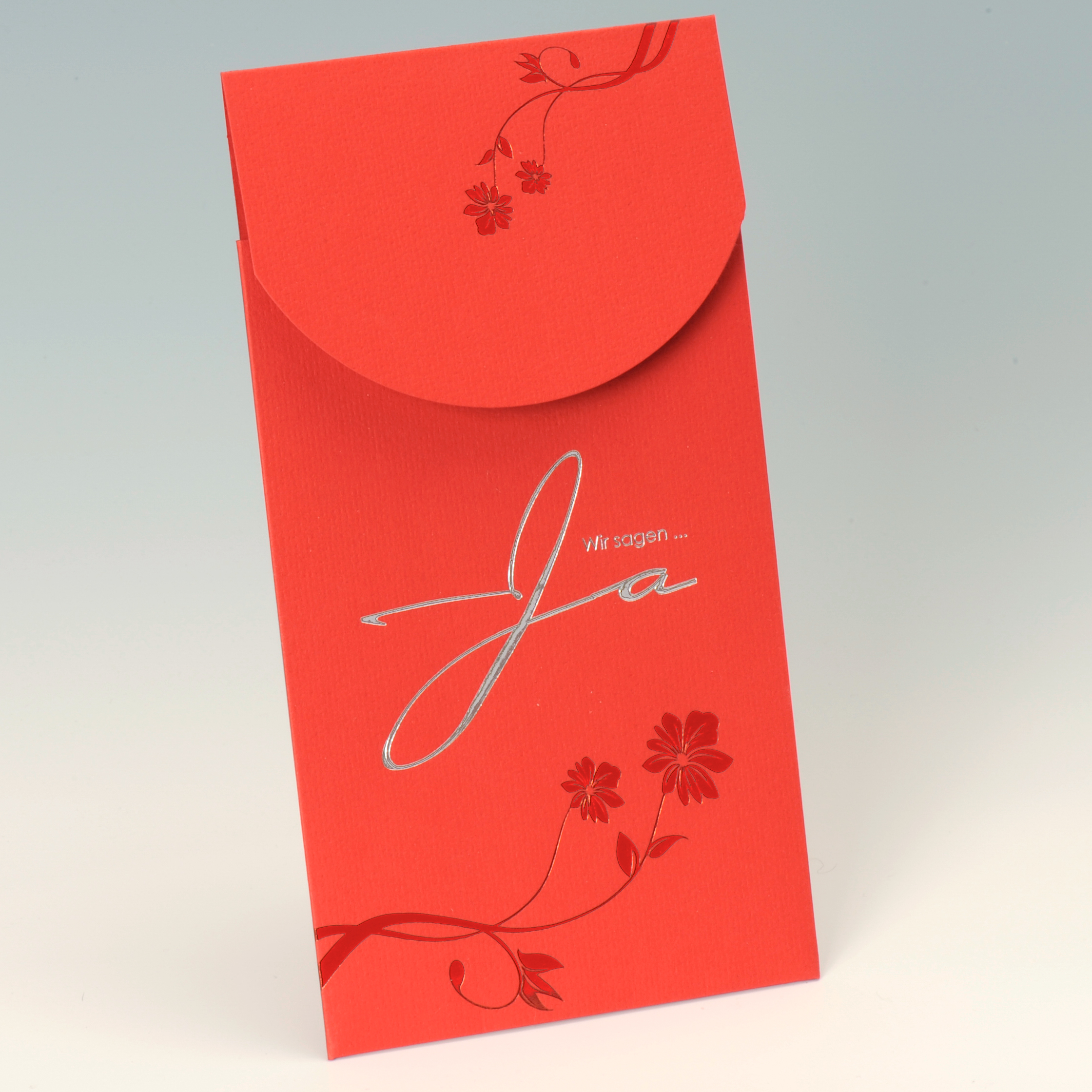 Rote Einladungskarte mit Magnetverschluss und weißem Einstecker, Kuvert weiß